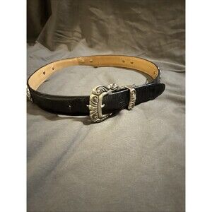 Brighton Belt Women's Sz M Black Silver Textured Angel Hearts Wings Bows